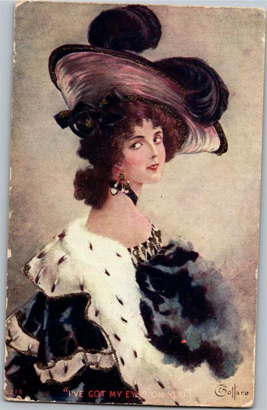 I've Got My Eyes on You by Gottaro, Wealthy Woman Vintage Postcard M16