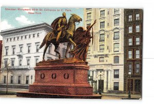 New York City NY Postcard 1907-1915 Sherman Monument Entrance to Central Park