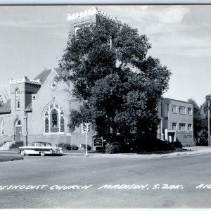 c1950s Madison, So. Dak. RPPC Methodist Episcopal ME Church Ford Car Photo A113