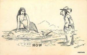 1940's Mermaid Native American Sexual Innuendo artist impression 13028 postcard