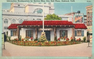 Vintage Postcard Information Headquarters Service Men City Hall Plaza Oakland CA