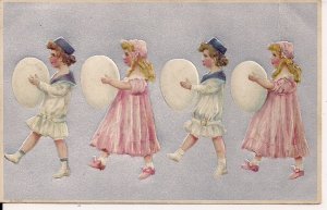 Easter Greetings, Little Girls & Boys Holding Easter Eggs 1907 Embossed