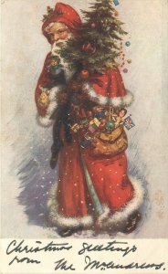 Postcard C-1905 Christmas Santa tree undivided 23-8875