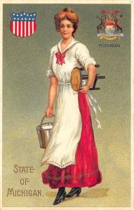 Langsdorf State of Michigan Beautiful Multi Color Woman State Seal Postcard