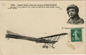 PC CPA AVIATION, BIPLAN ZODIAC PILOTÉ PAR LABOUCHÉRE, Vintage Postcard (b24493)