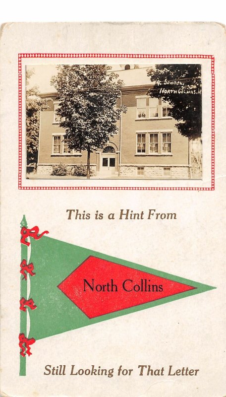 G45/ North Collins New York RPPC Postcard Pennant High School