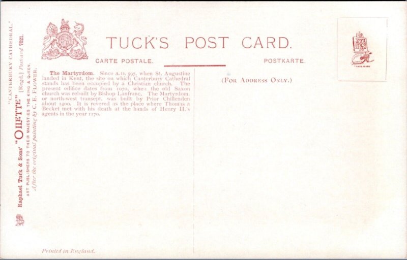 Postcard ENG Kent Tuck 7021 Canterbury Cathedral The Martyrdom