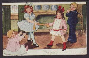 Pulling Taffy,Children Postcard