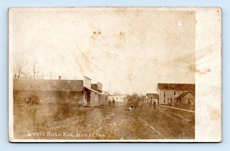 RPPC South Bush Avenue Street View Hurst Illinois IL 1908 DB Postcard DPO M14