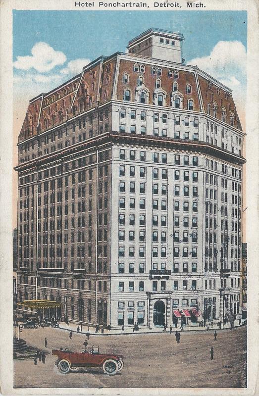 Hotel Ponchartrain, Detroit, Michigan, Early Postcard, Used in 1917