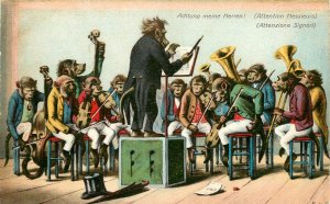 Vintage Postcard 1150 Dressed Monkey Orchestra A/S E.V.M., Achtung meine Herren!