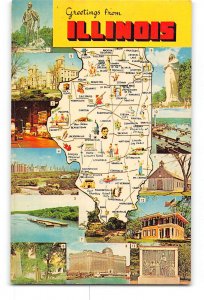 Illinois IL Vintage Greetings Postcard Travel Map Various Scenes