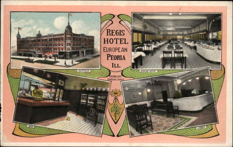 Peoria Illinois IL Regis Hotel Multi-View Art Deco Vintage Postcard