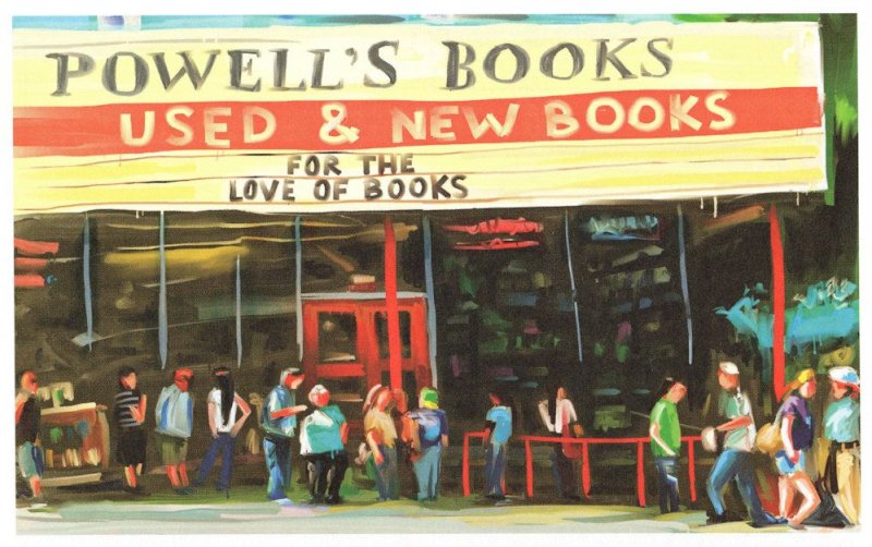 Powells Books Portland Oregon Bookstore Shop Oil Painting Postcard