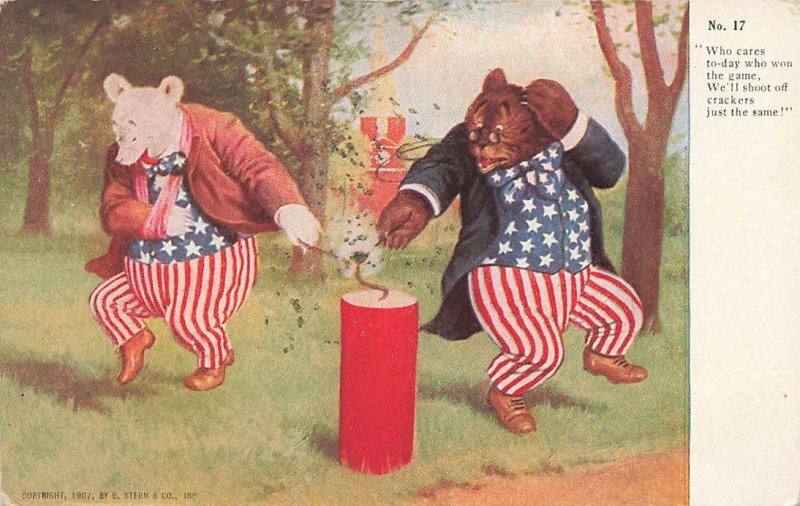 1907 Roosevelt Bears Uncle Sam Firecracker Fourth of July E Stern P439 