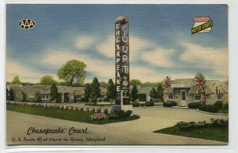 Chesapeake Court Motel US Highway 40 Havre de Grace Maryland 1953 postcard