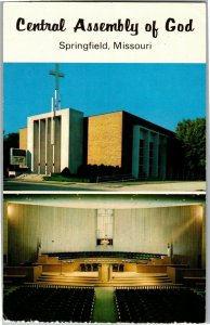 Central Assembly of God, Interior and Exterior Springfield MO Postcard A73