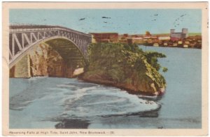 Bridge And Reversing Falls, Saint John, NB, Vintage 1949 PECO Postcard