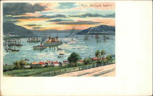 Port Arthur China Ships in Harbor c1900 Lithograph Postcard