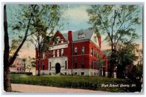 Quincy Illinois IL Postcard High School Building Campus Tulsa OK 1916 Antique