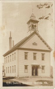 Oxford ME High School Building Real Photo Postcard