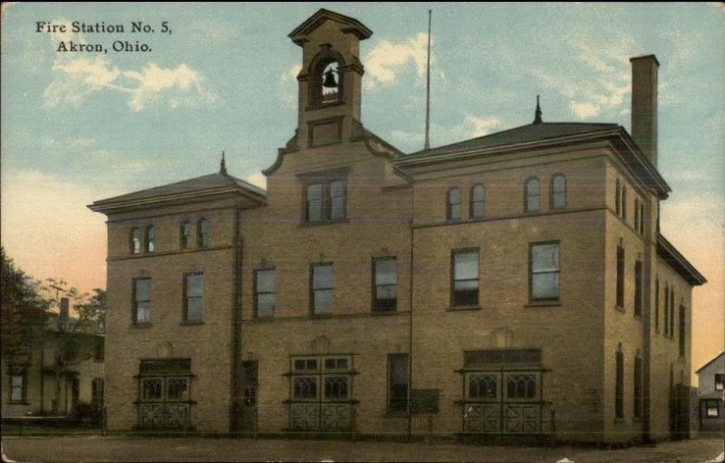 Akron OH Fire Station #5 c1910 Unused Postcard 