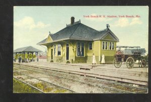 YORK BEACH MAINE RAILROAD DEPOT TRAIN STATION 1908 VINTAGE POSTCARD ME.