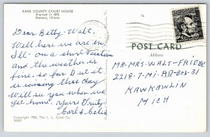 Geneva Illinois~Kane County Court House Street View~PM 1967~Vintage Postcard