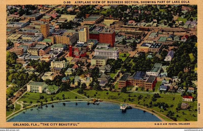 Florida Orlando Airplane View Of Business Section Showing Part Of Lake Eola 1...