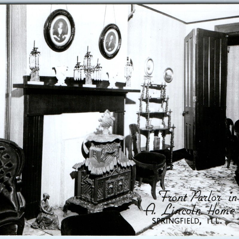 c1960s Springfield, IL Lincoln Home RPPC Front Parlor Vose Co. Temple Stove A283