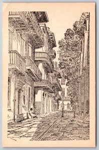 Sketches~New Orleans LA~Pirates Alley From Chartres To Royal St~Vintage Postcard