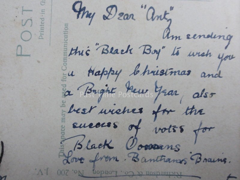 BLACK & WHITE BOY Wish You A Jolly XMAS c1910 MESSAGE Re VOTES FOR BLACK on back
