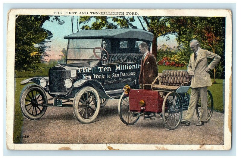 c1920s The First and Ten Millionth Ford Cars Unposted Postcard 