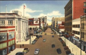 Spokane Washington WA Riverside Ave Street Scene Linen Postcard