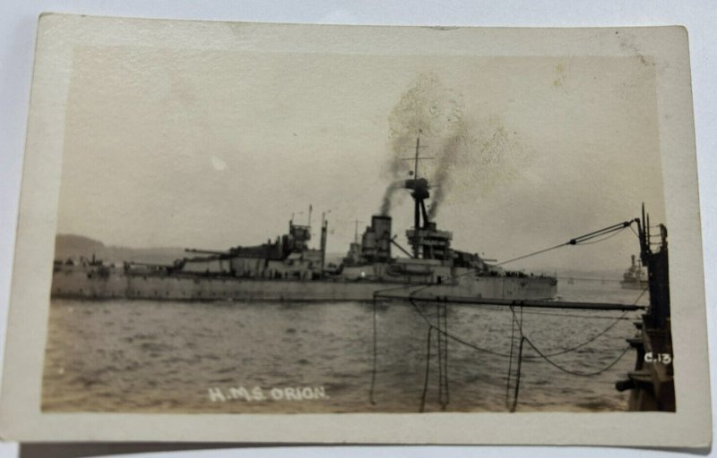 British UK Royal Navy HMS Orion WWI Battleship RPPC c.1910s Postcard