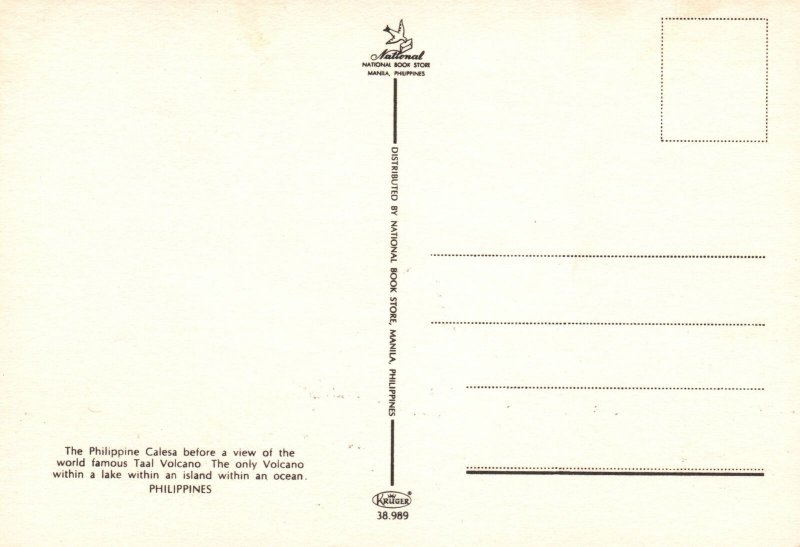 Vintage Postcard Calesa & Taal Volcano within Lake Island Ocean Philippines PH