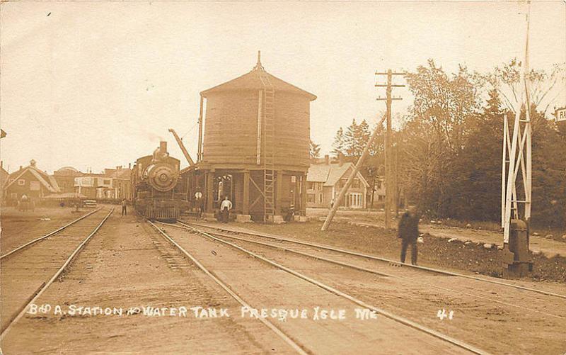 Presque Isle ME Railroad Station ME Railroad Station Train Depot RPPC Postcard