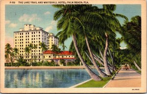 Postcard FL Palm Beach The Lake Trail and Whitehall Hotel