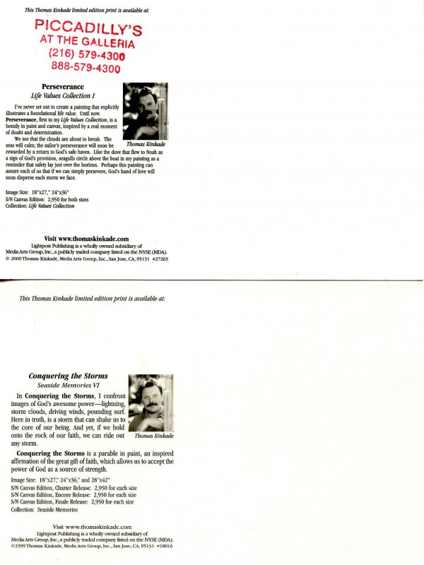 Conquering the Storms & Perseverance     Artist: Thomas Kinkade