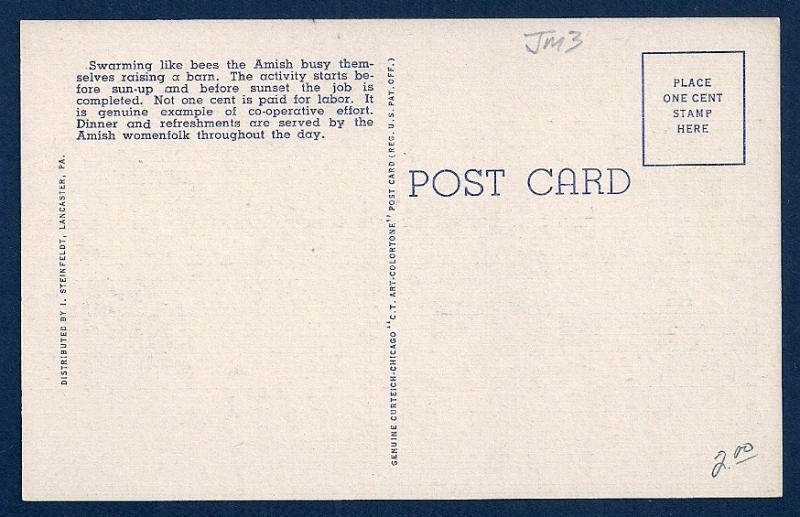 Amish Barn Raising Lancaster PA unused c1941