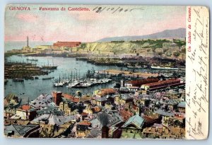 Genoa Liguria Italy Postcard View from Castelletto Port Harbour 1905 Antique
