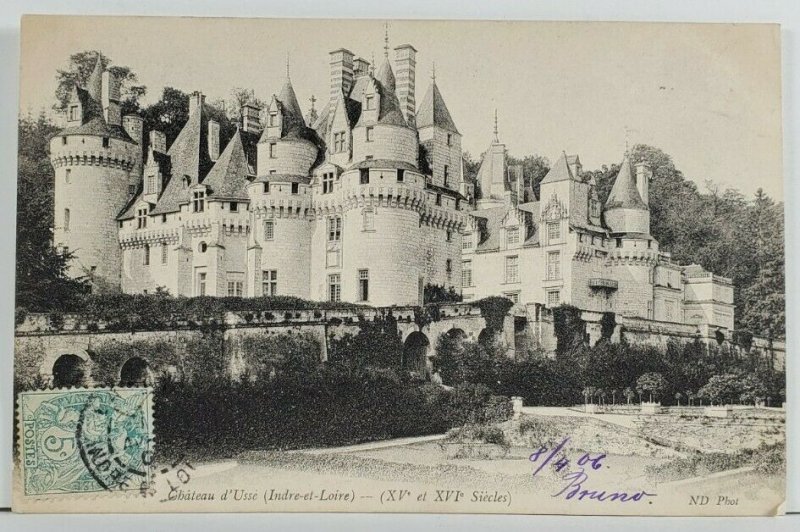 France Chateau d'Usse' 1906 to Paris Postcard Q1