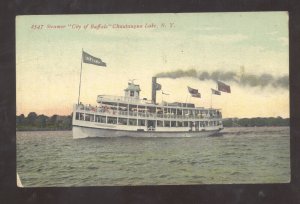 CHAUTAUQUA LAKE NEW YORK STEAMER CITY OF BUFFALO BOAT SHIP VINTAGE POSTCARD