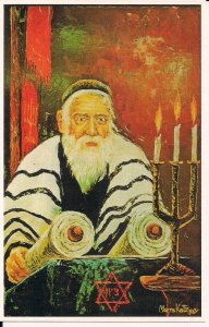 JUDAICA Jewish Man w Torah Scroll, Tallis 1966 REPRO, Katz, Magen David, Candle