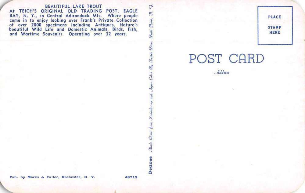 Eagle Bay New York Teich's Old Trading Post Fishing Vintage Postcard