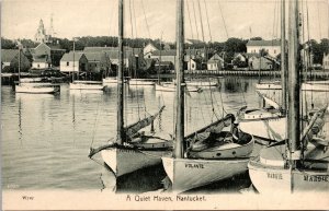 Vtg Nantucket Massachusetts MA A Quiet Haven Boats Sailboats 1910s View Postcard