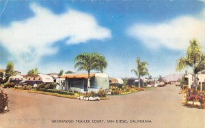 GREENWOOD TRAILER COURT San Diego, CA Trailer Park 1950s Vintage Postcard