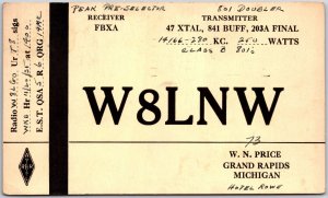 1935 QSL Radio Card Code W8LNW Grand Rapids Michigan Amateur, Vintage Postcard