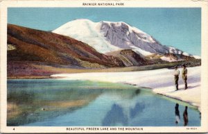 Vtg Washington WA Frozen Lake and Mountain Rainier National Park 1930s Postcard