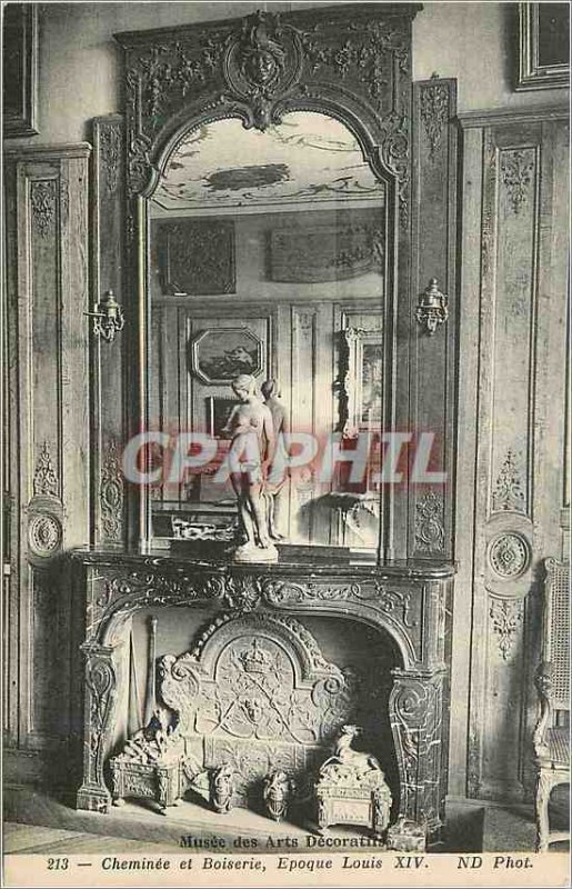 Old Postcard Musee des Arts Decoratifs Fireplace and Woodwork Louis XIV period